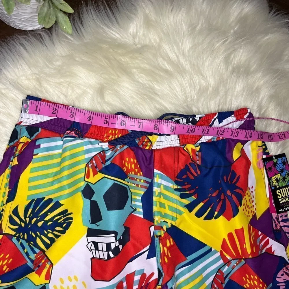 Surf Society swimwear multi colored skull trunks sz Medium